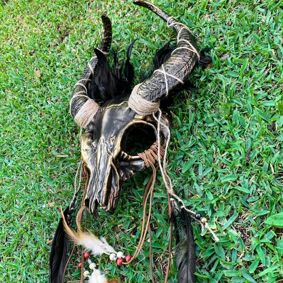 Devil Skull Black Gold Goat Horned Masquerade Halloween Party Costume Mask - Picture 3 of 6